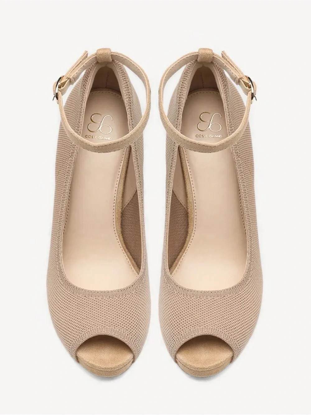 NEW Cosy Island Beige Knit Peep-Toe Ankle-Strap Heels Size 6.5